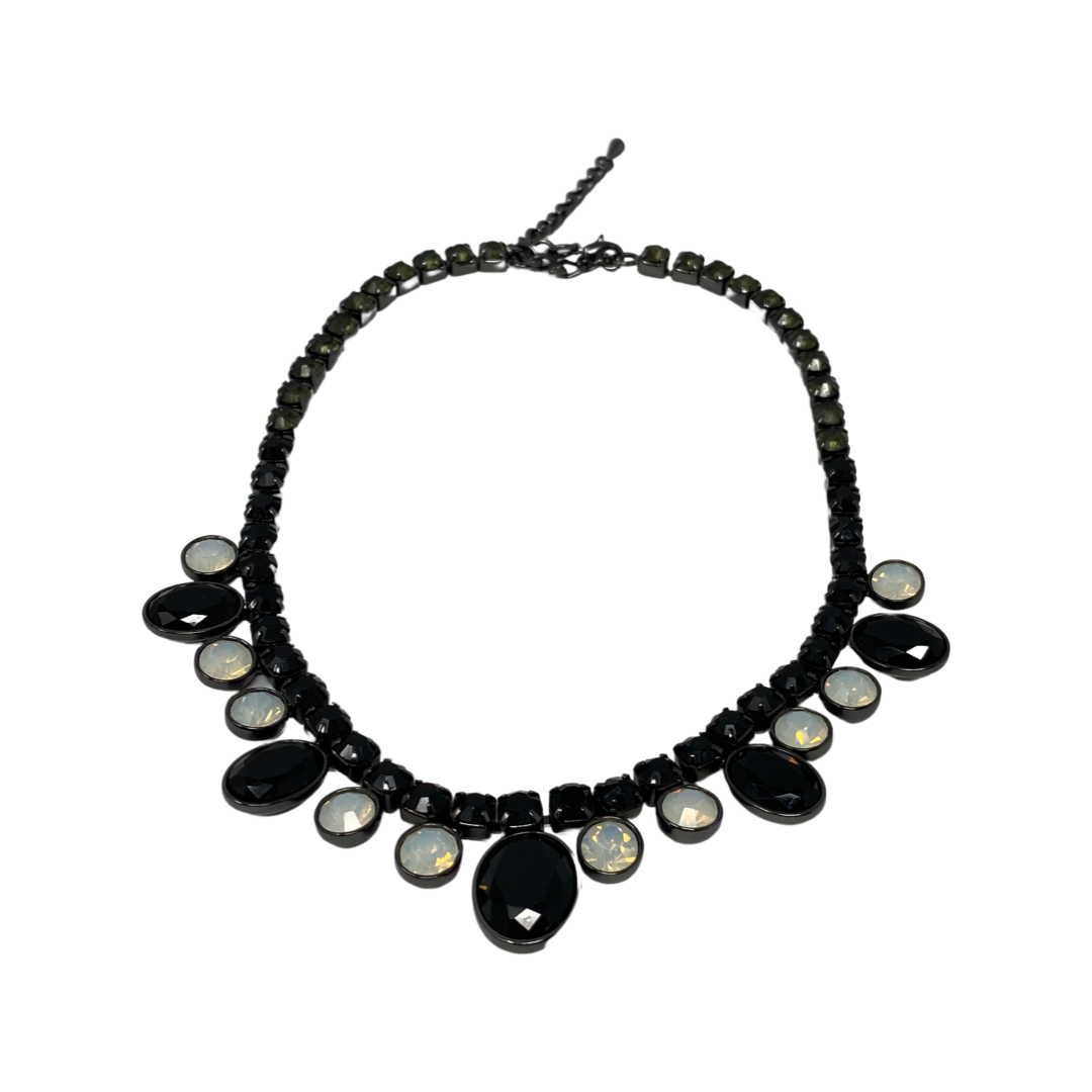 Black and White Iridescent Rhinestone Statement Necklace-Thumbnail