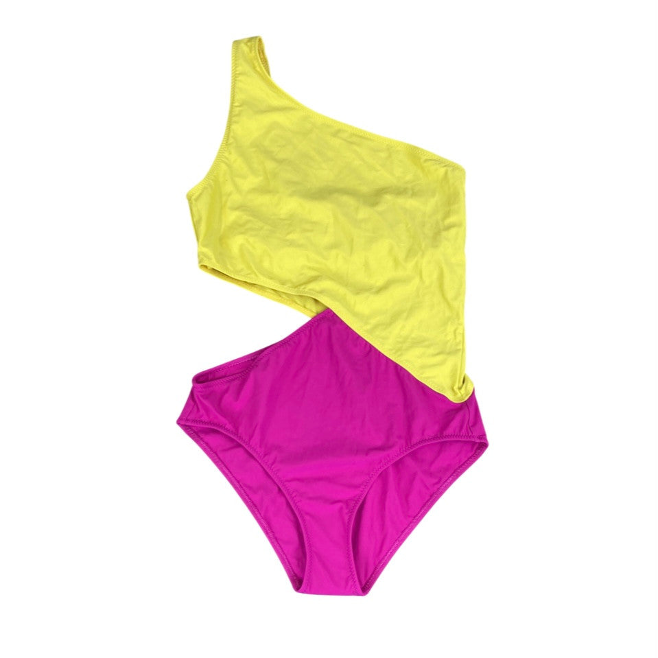 Araks Yellow and Fuchsia One Shoulder Colorblock Swimsuit-Thumbnail