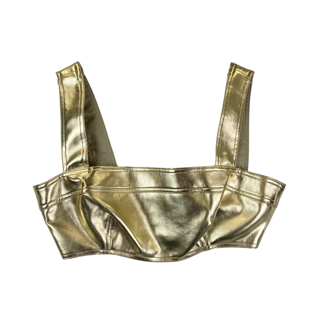 LBV Metallic Vegan Leather Bra Top-Thumbnail