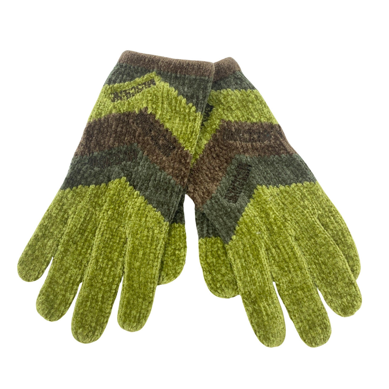 Moschino Striped Chenille Knit Gloves-green Thumbnail