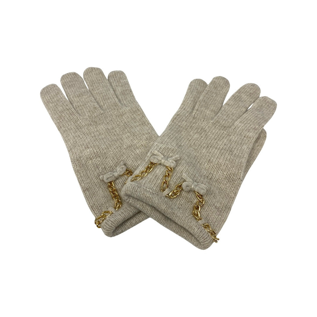 Moschino Cheap and Chic Beige Bow Chain Knit Gloves-Thumbnail