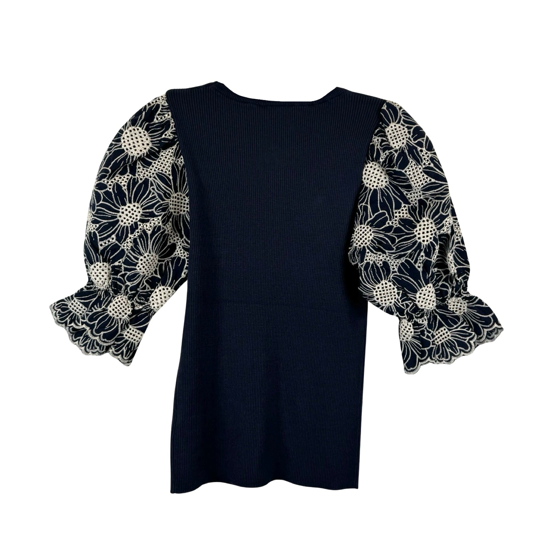 Elie Tahari Floral Eyelet Puff Sleeve Top