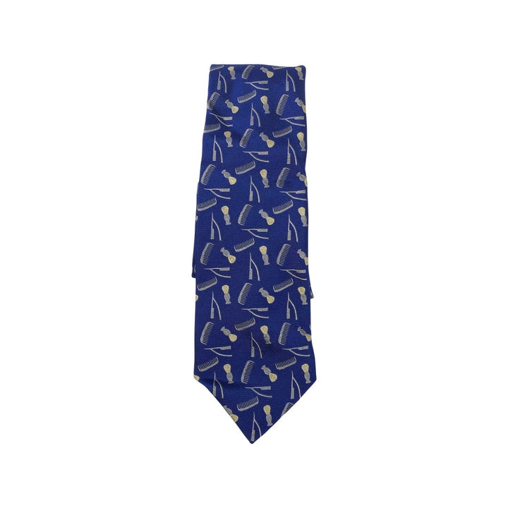 New & Lingwood Blue Barber Design Silk Tie-Thumbnail