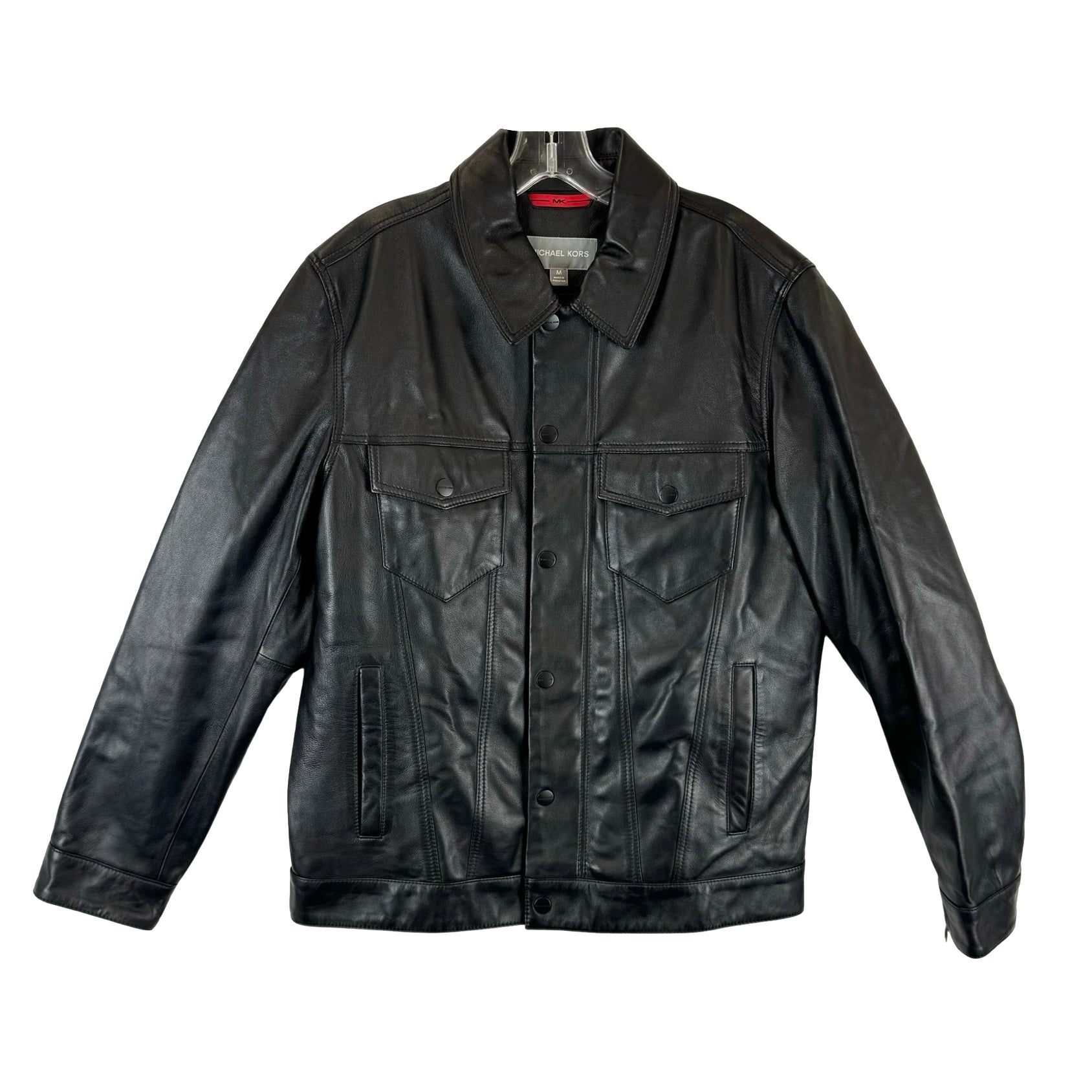 Michael Kors Snap Front Leather Trucker Jacket