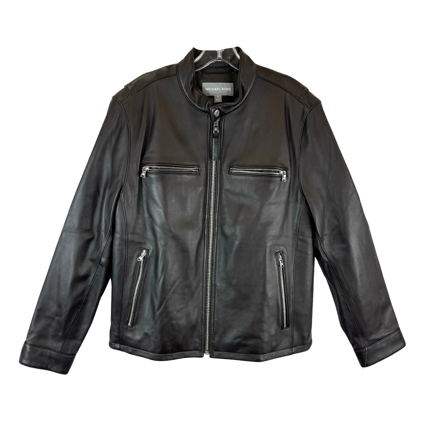 Michael Kors Brown Leather Racer Jacket