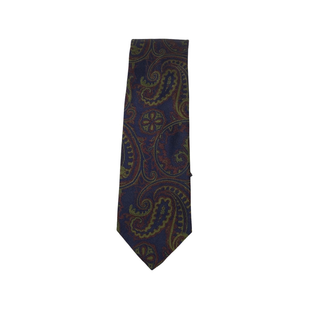 New & Lingwood Navy and Green Paisley Silk Tie-Thumbnail