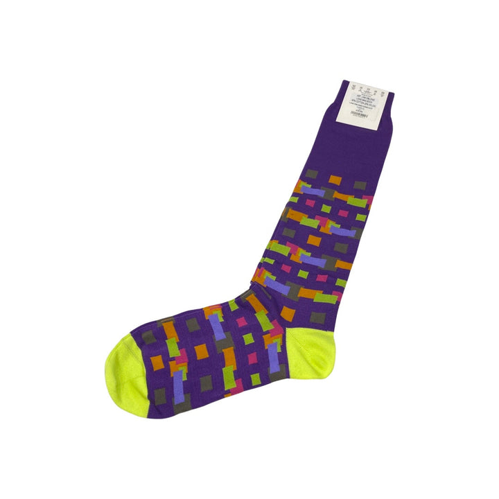 New & Lingwood Purple and Multicolor Squares Long Socks-Back