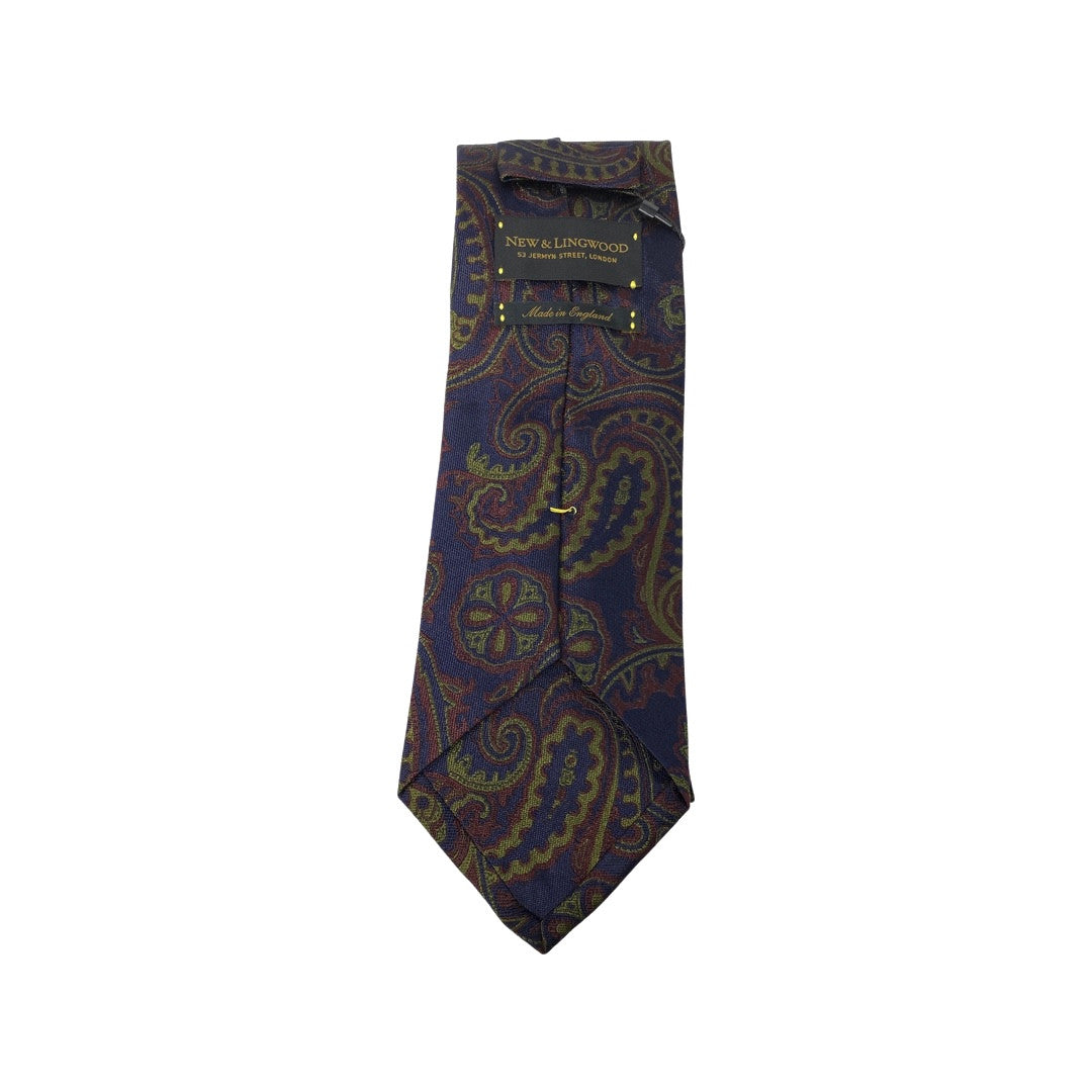 New & Lingwood Navy and Green Paisley Silk Tie-Back
