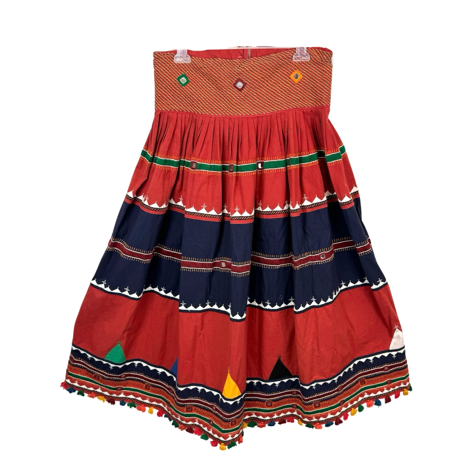 Patterned Handmade Mirror Applique Skirt-Front