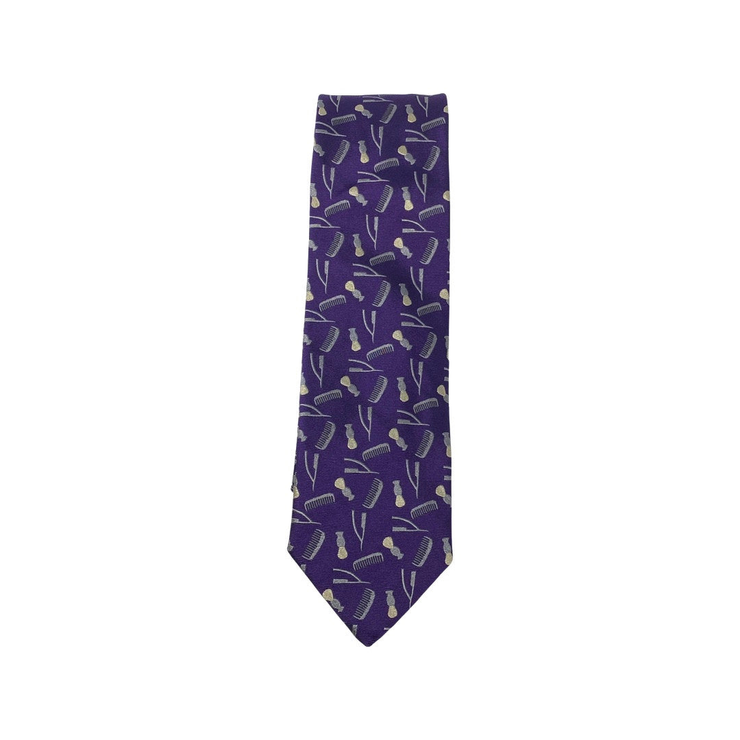 New & Lingwood Purple Barber Design Silk Tie-Thumbnail