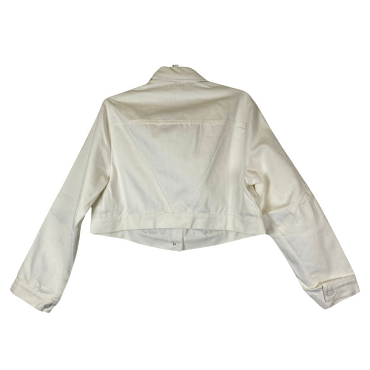 LBV White Denim Cropped Bomber Jacket-Back