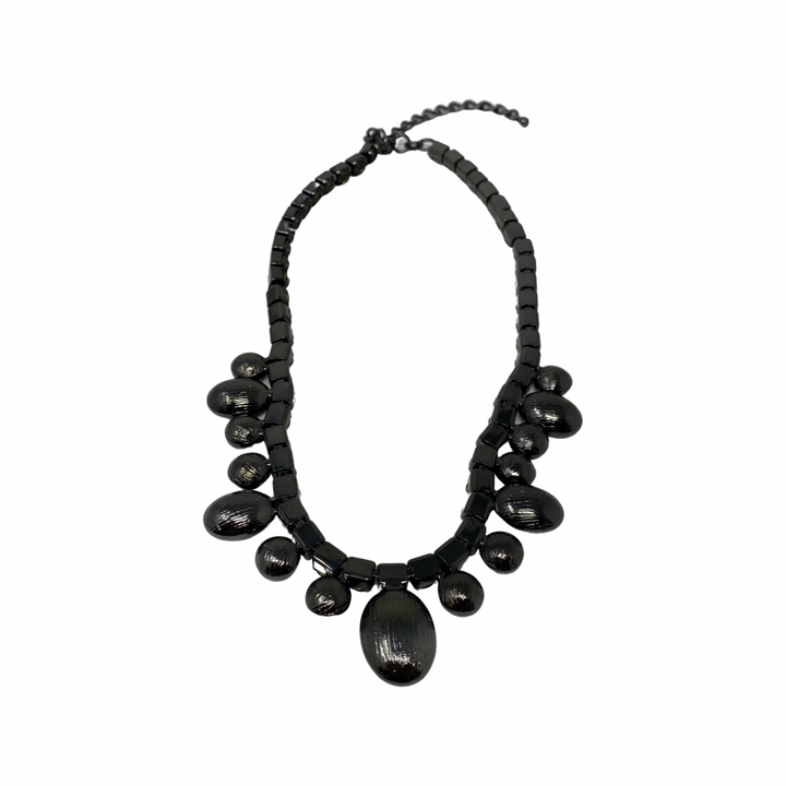 Black and White Iridescent Rhinestone Statement Necklace-Back