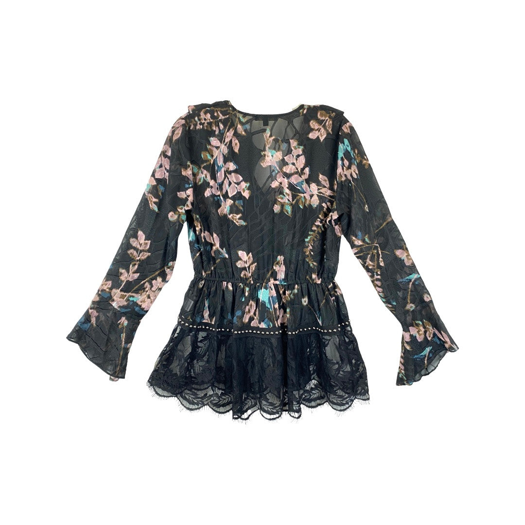 Alberto Makali Ruffled Lace Trimmed Top-Back