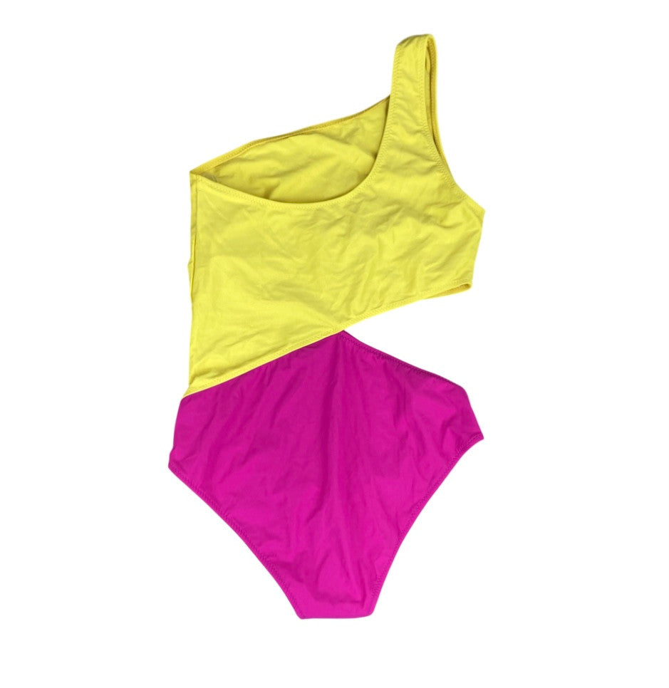 Araks Yellow and Fuchsia One Shoulder Colorblock Swimsuit-Back