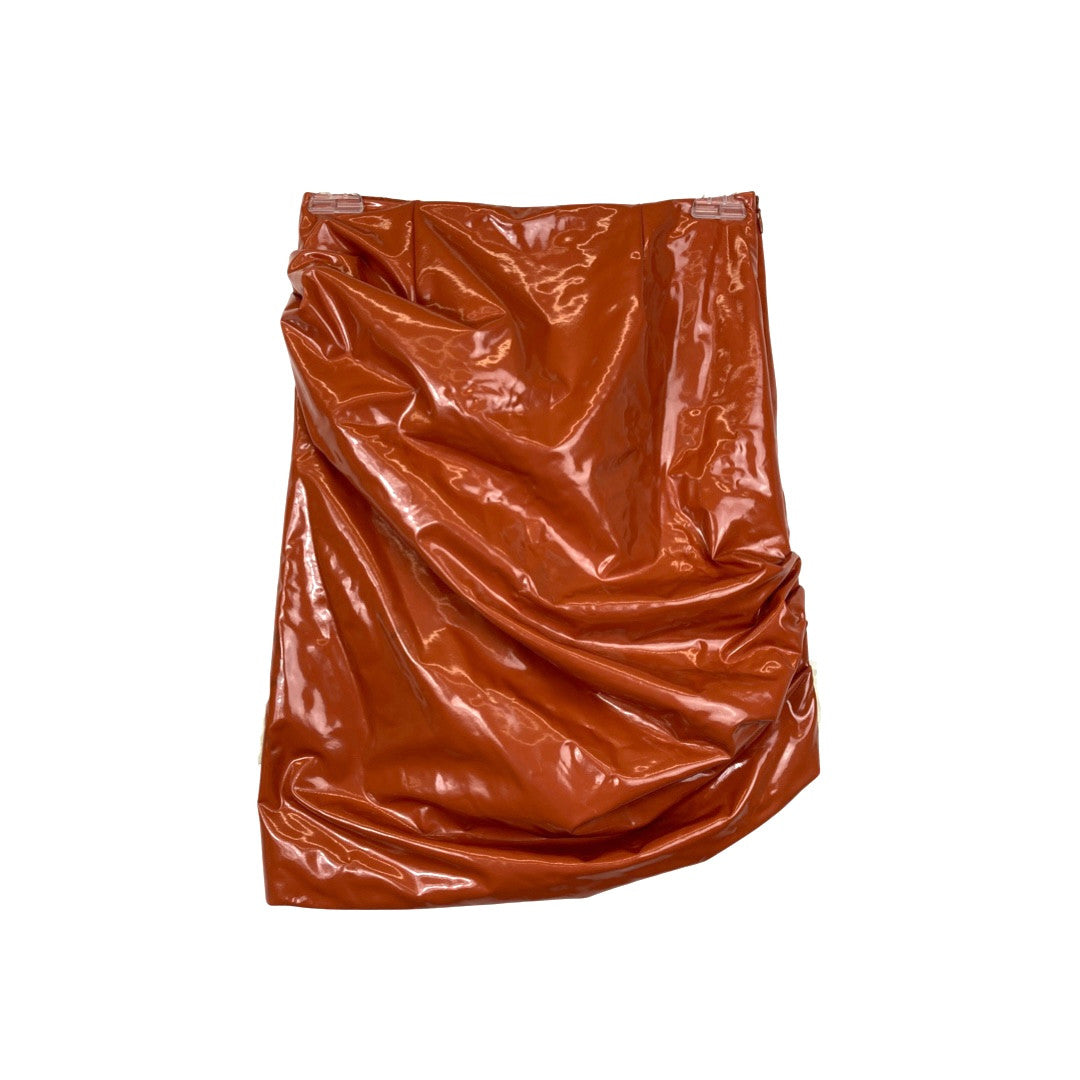 Monse Rust Ruched Vinyl Skirt-Back