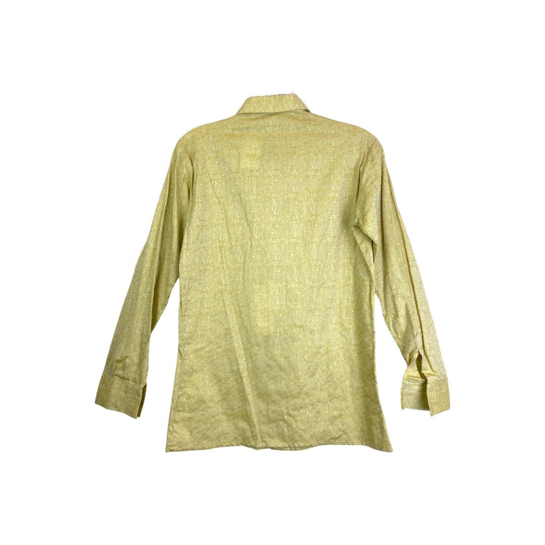 Vintage AR Club Light Yellow Embroidered Button Up-Back