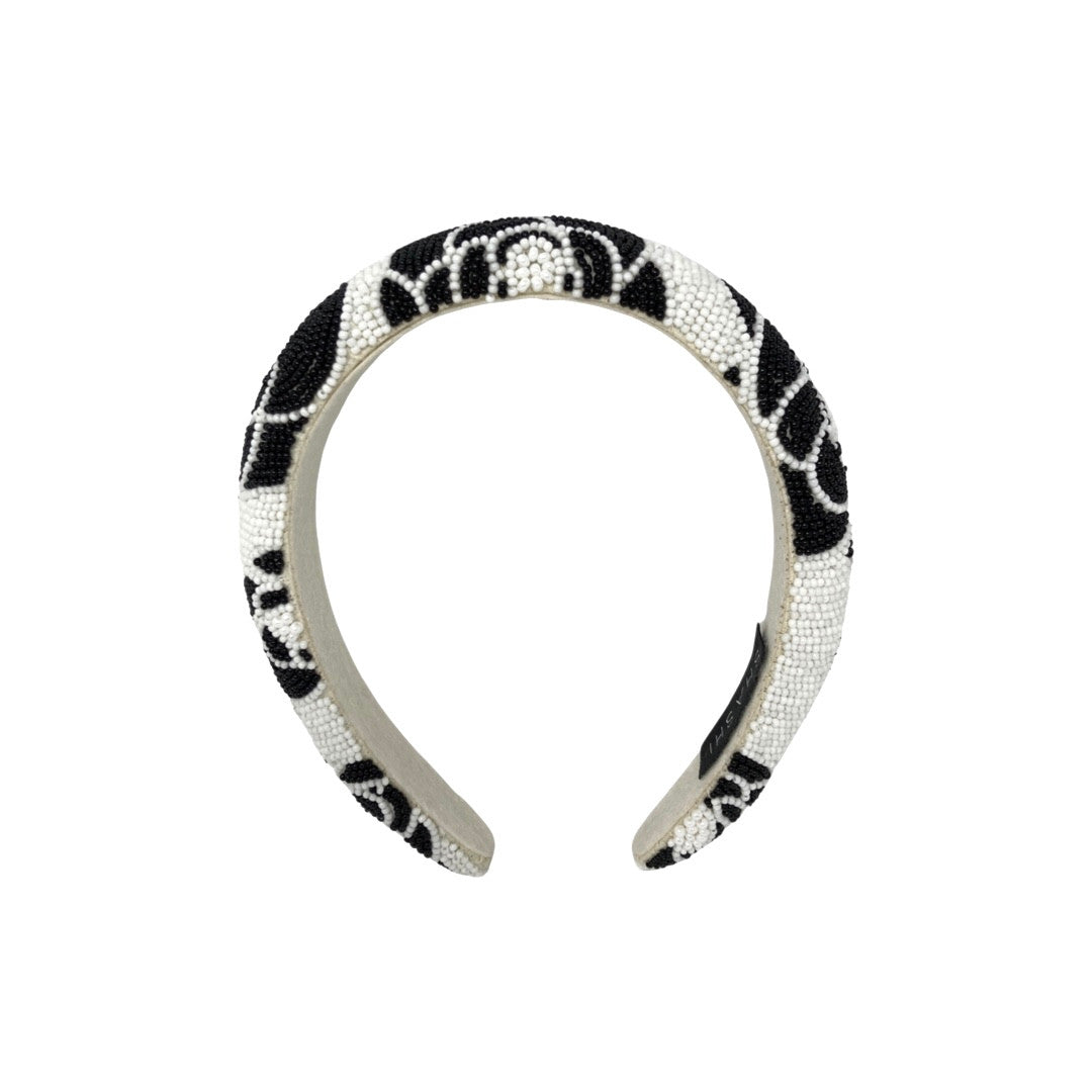 Shashi Black and White Beaded Korina Headband-Front