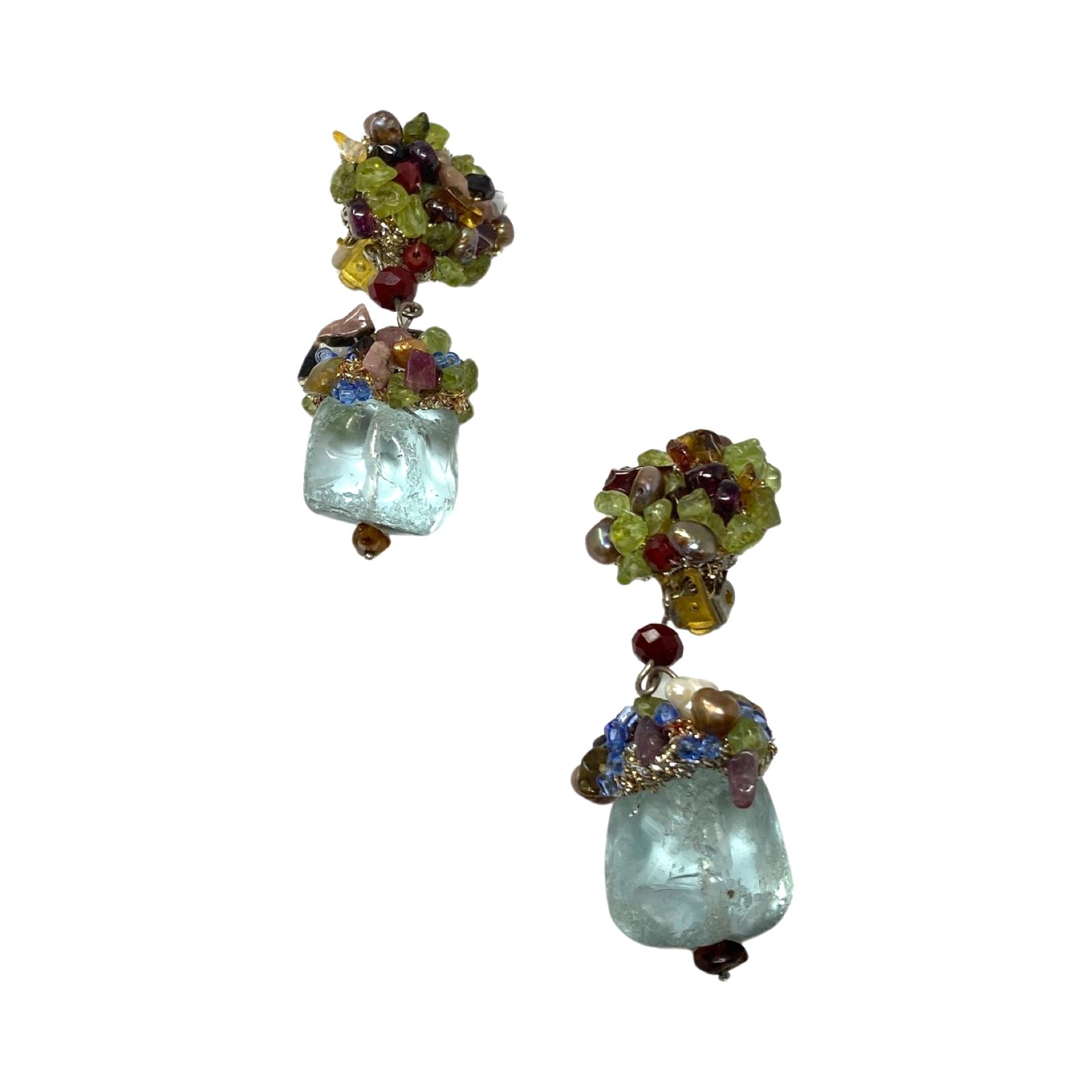 Multi-Stone Crystal Cluster Clip On Earrings