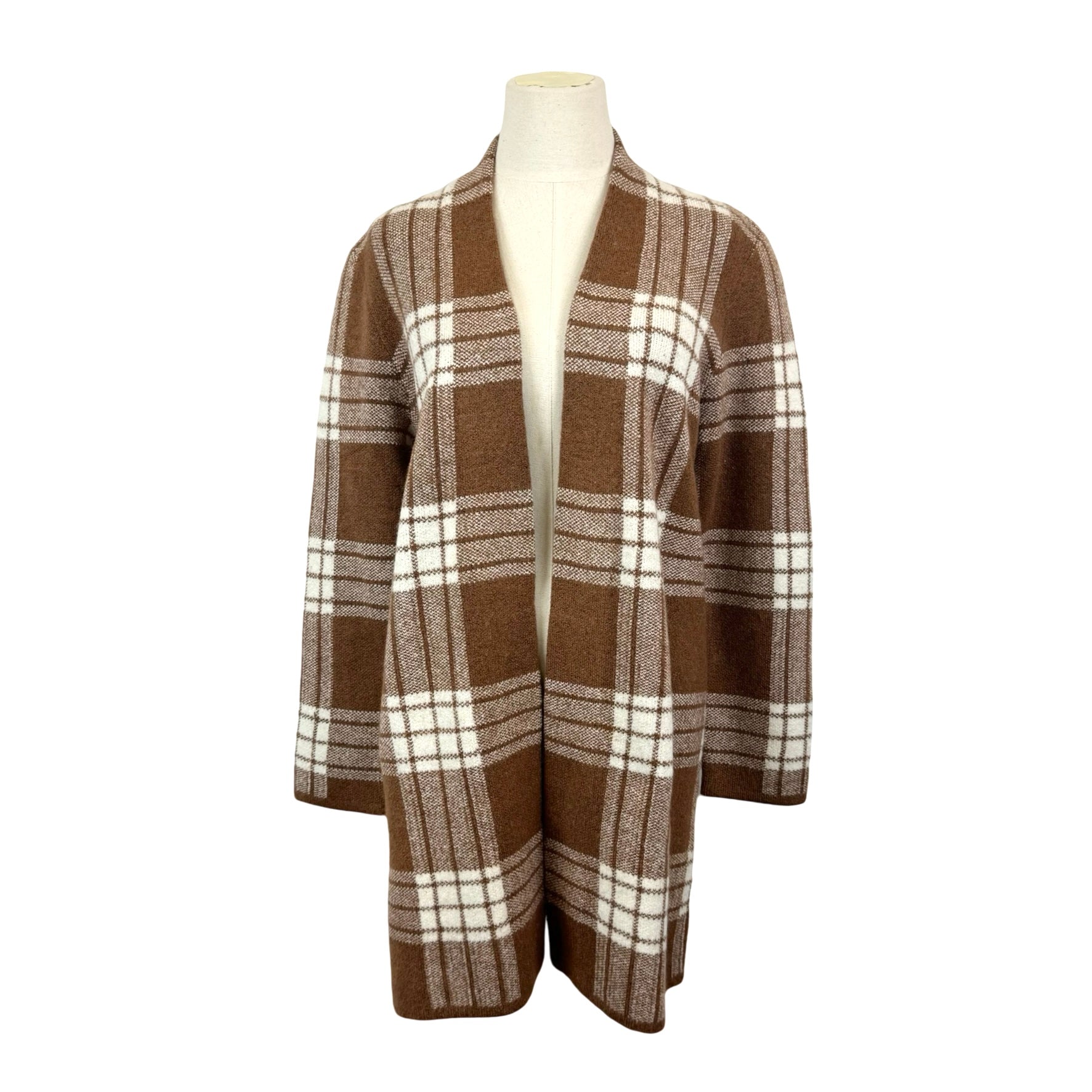 Talbots Plaid Open Front Cardigan