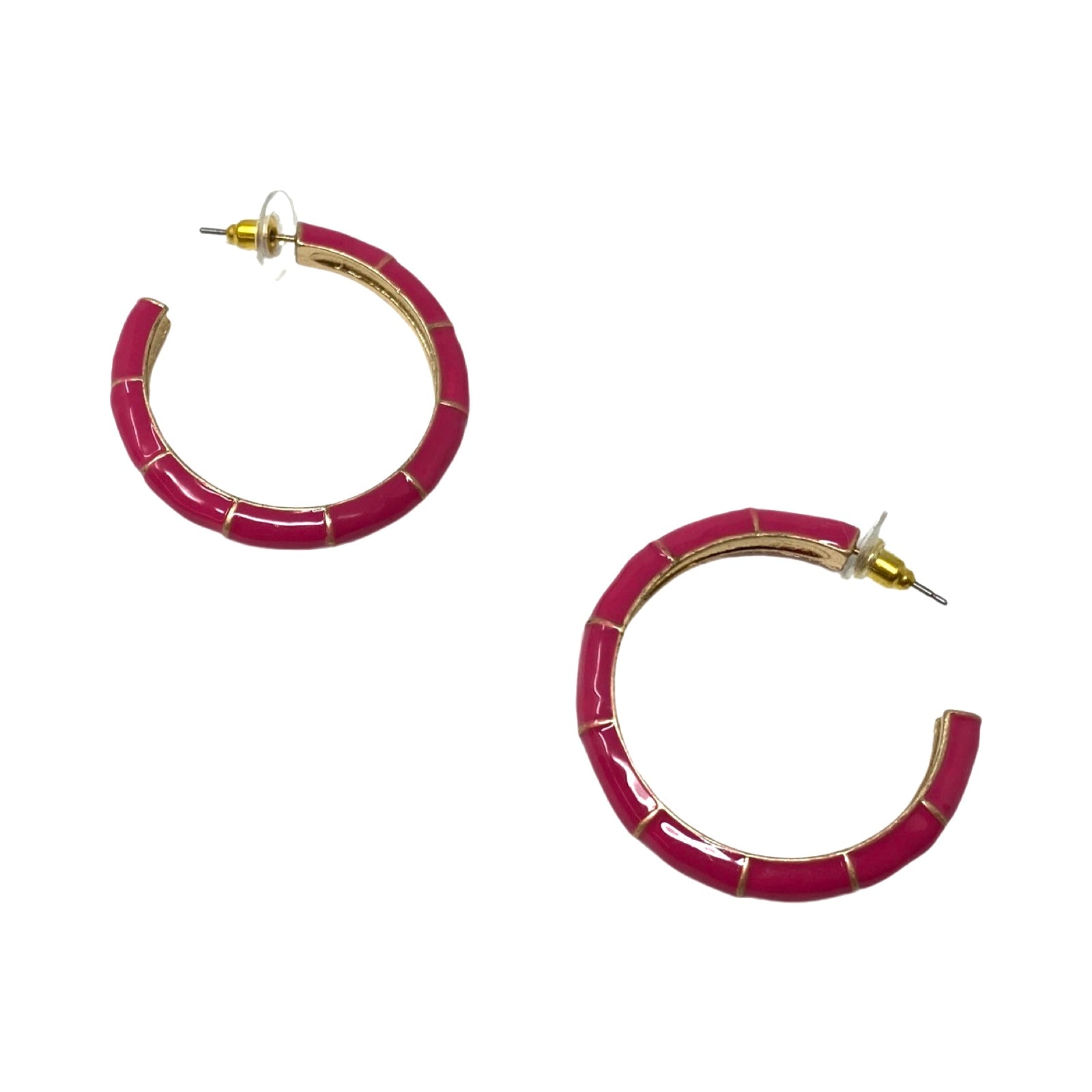 Pink Enamel Open Hoop Earrings