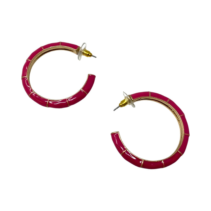 Pink Enamel Open Hoop Earrings