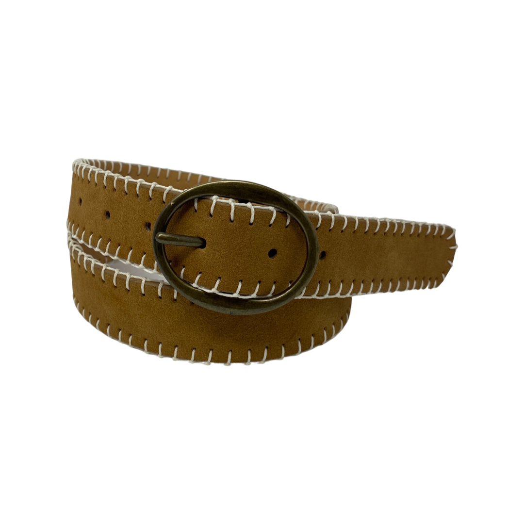 Linea Pelle Tan Blanket Stitch Belt-Detail