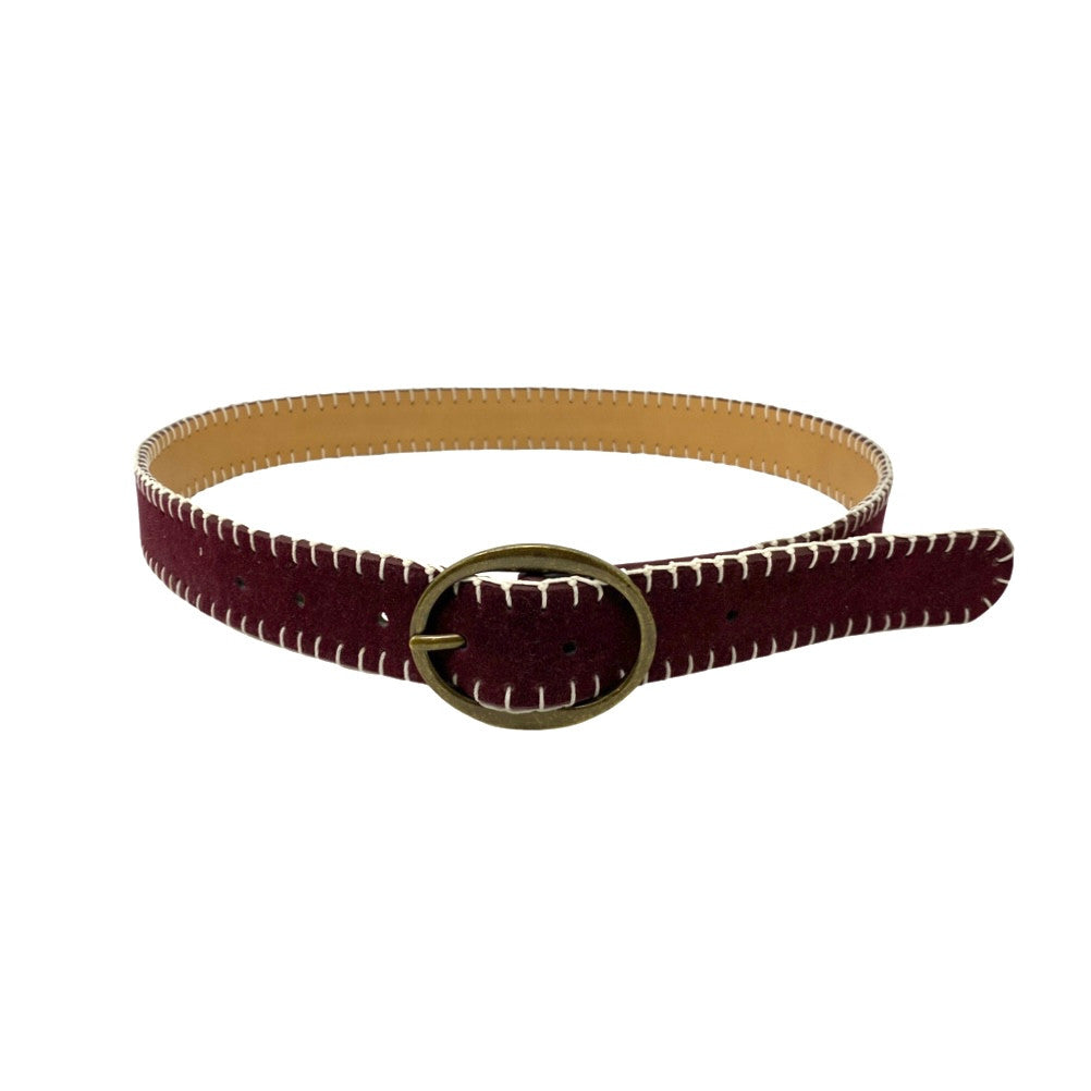 Linea Pelle Burgundy Blanket Stitch Belt-Thumbnail