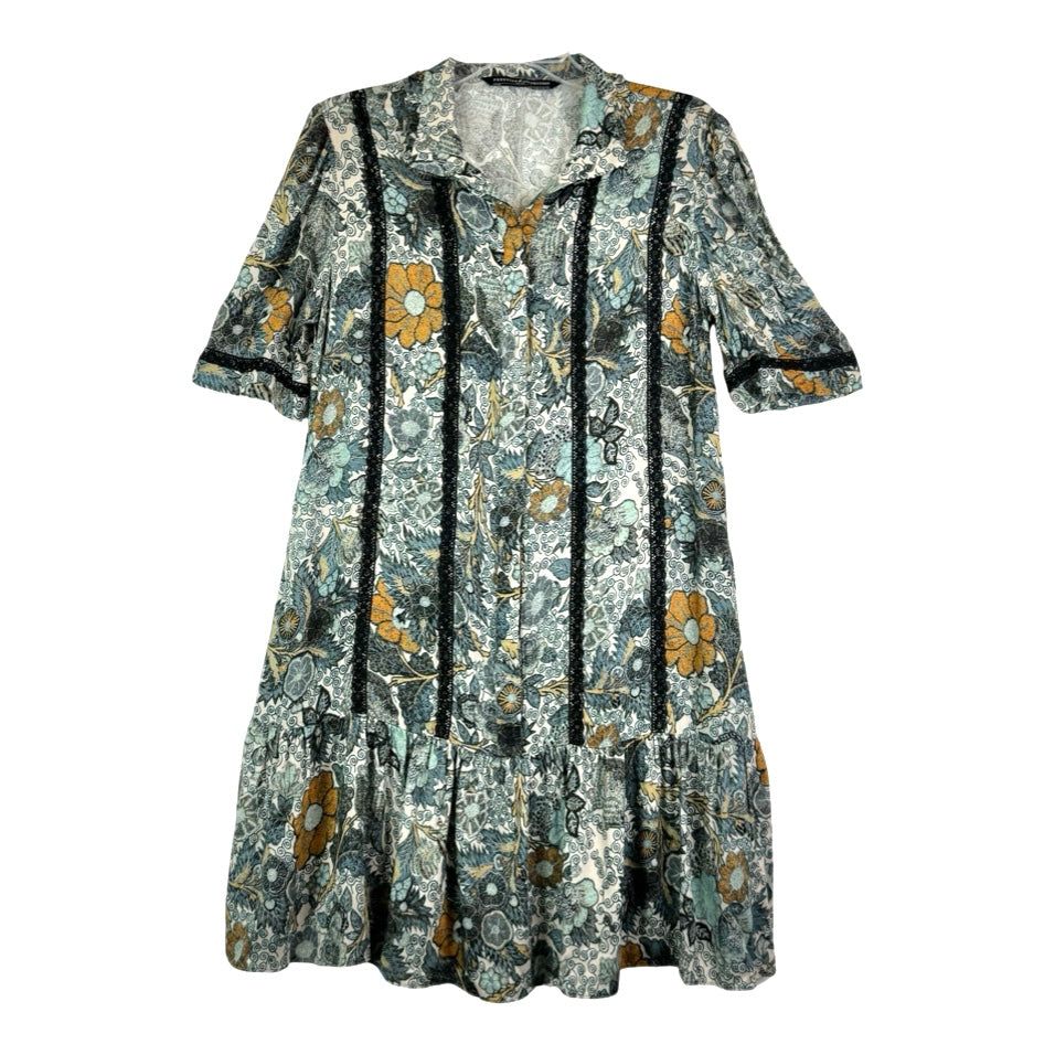 Peruvian Connection Floral & Lace Trim Shirt Dress