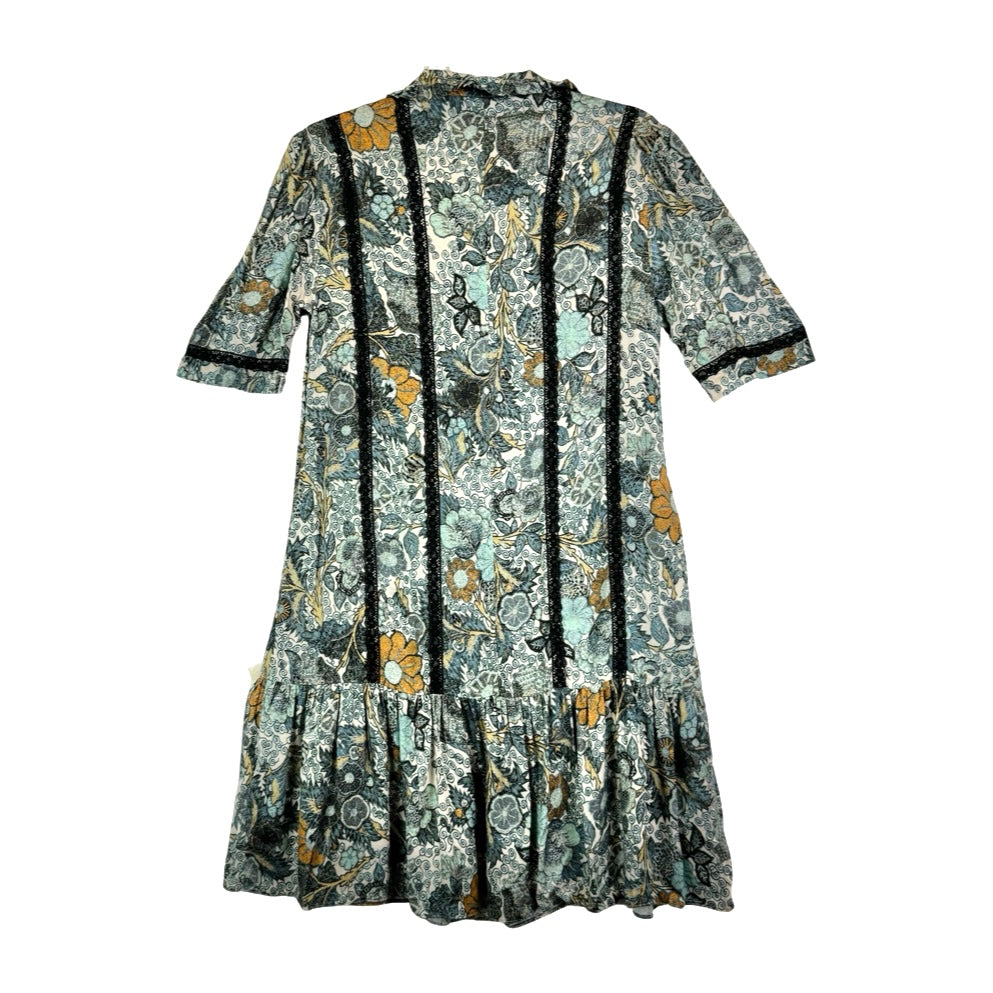 Peruvian Connection Floral & Lace Trim Shirt Dress