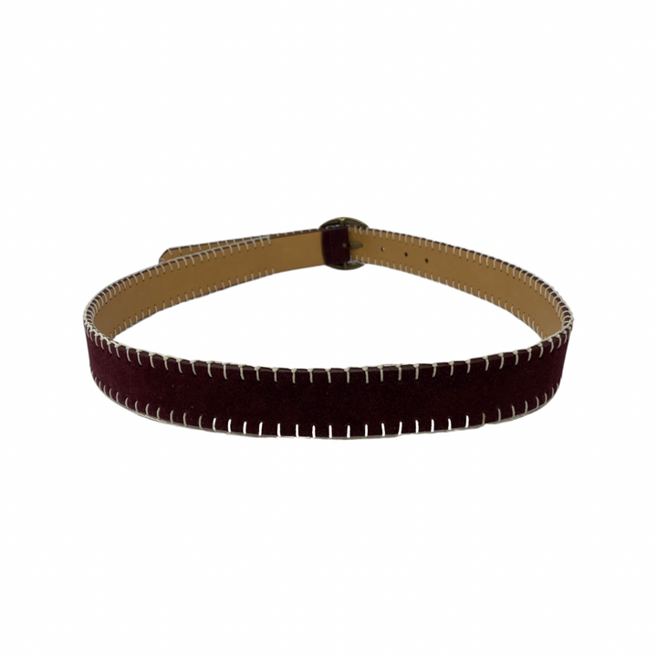 Linea Pelle Burgundy Blanket Stitch Belt-Back