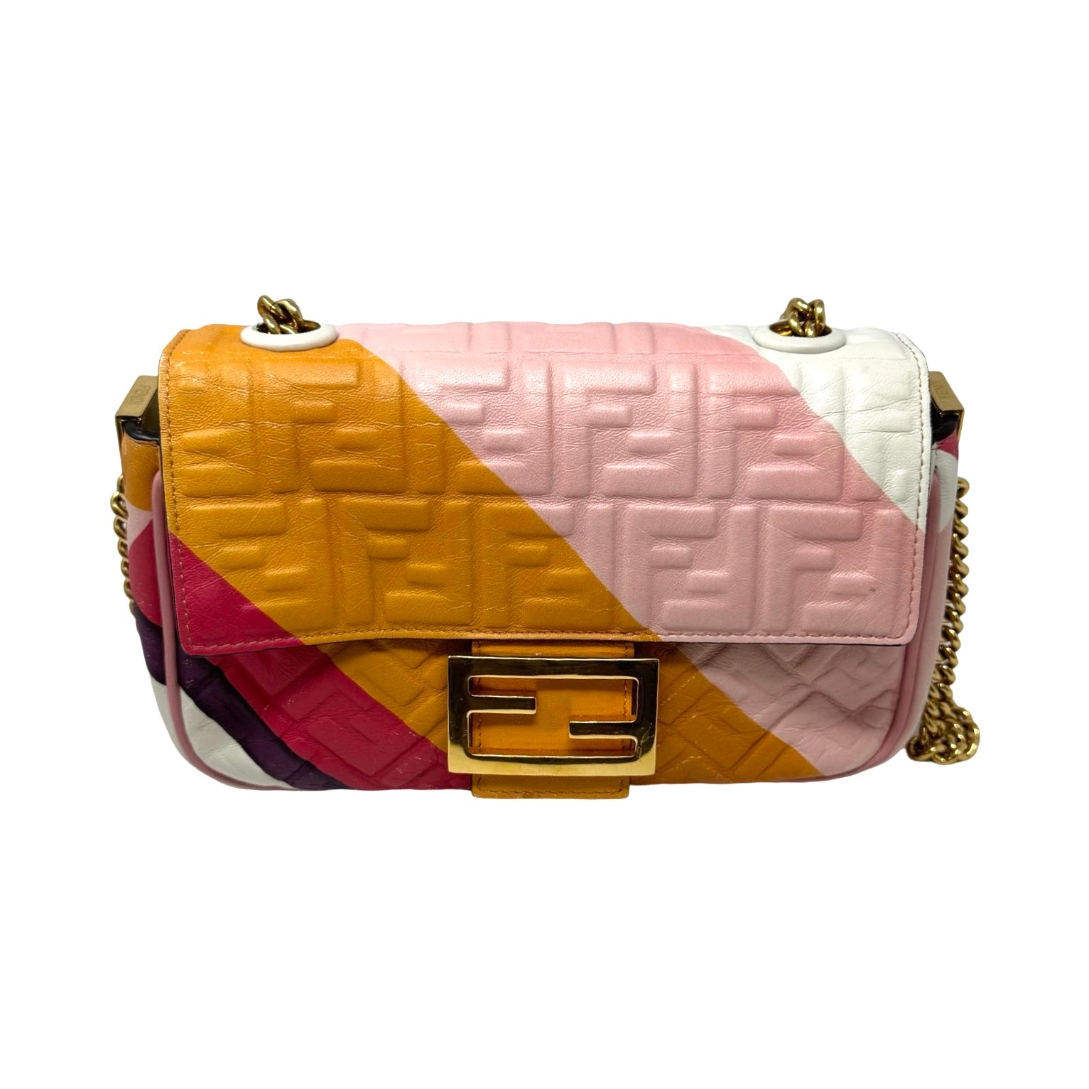 Fendi Embossed FF Midi Chain Baguette Bag