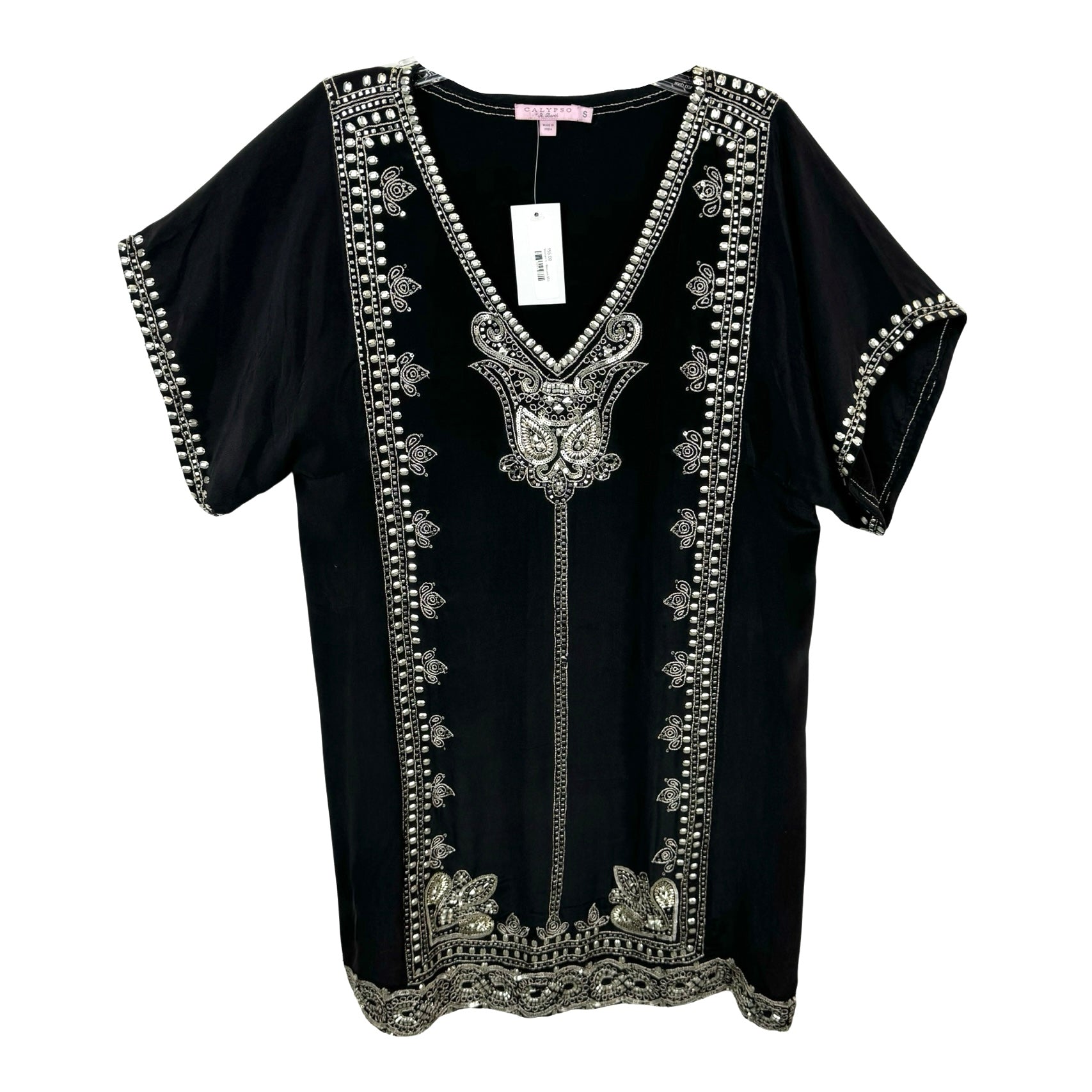 Calypso Beaded Silk Tunic Dress-Front