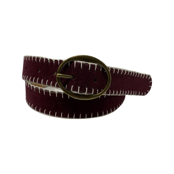 Linea Pelle Burgundy Blanket Stitch Belt-Detail