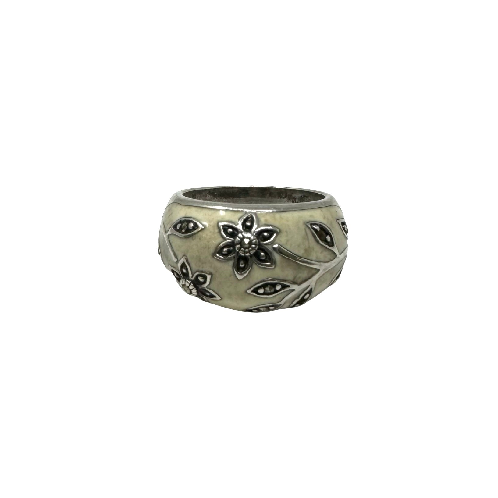 White 925 Sterling Silver Enamel Floral Ring