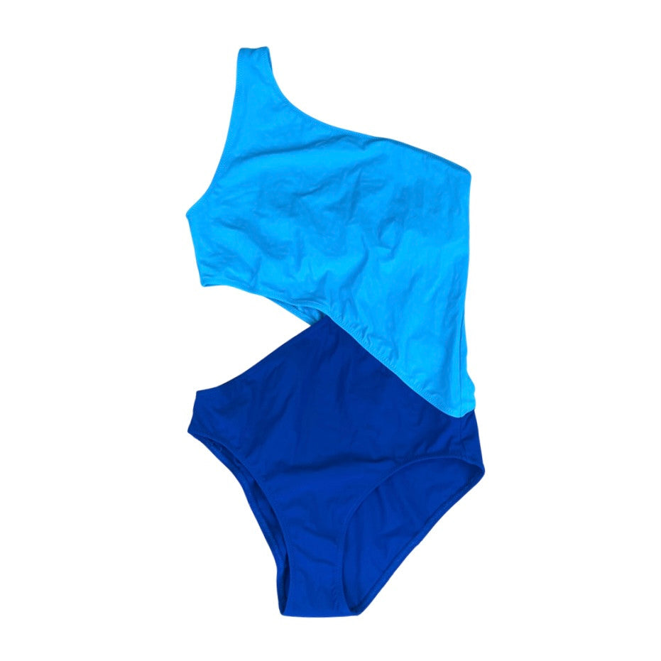 Araks Turquoise and Navy One Shoulder Colorblock Swimsuit-Thumbnail