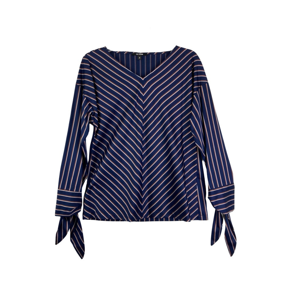 Kal Rieman Striped Tie Sleeve V-Neck Blouse-Thumbnail