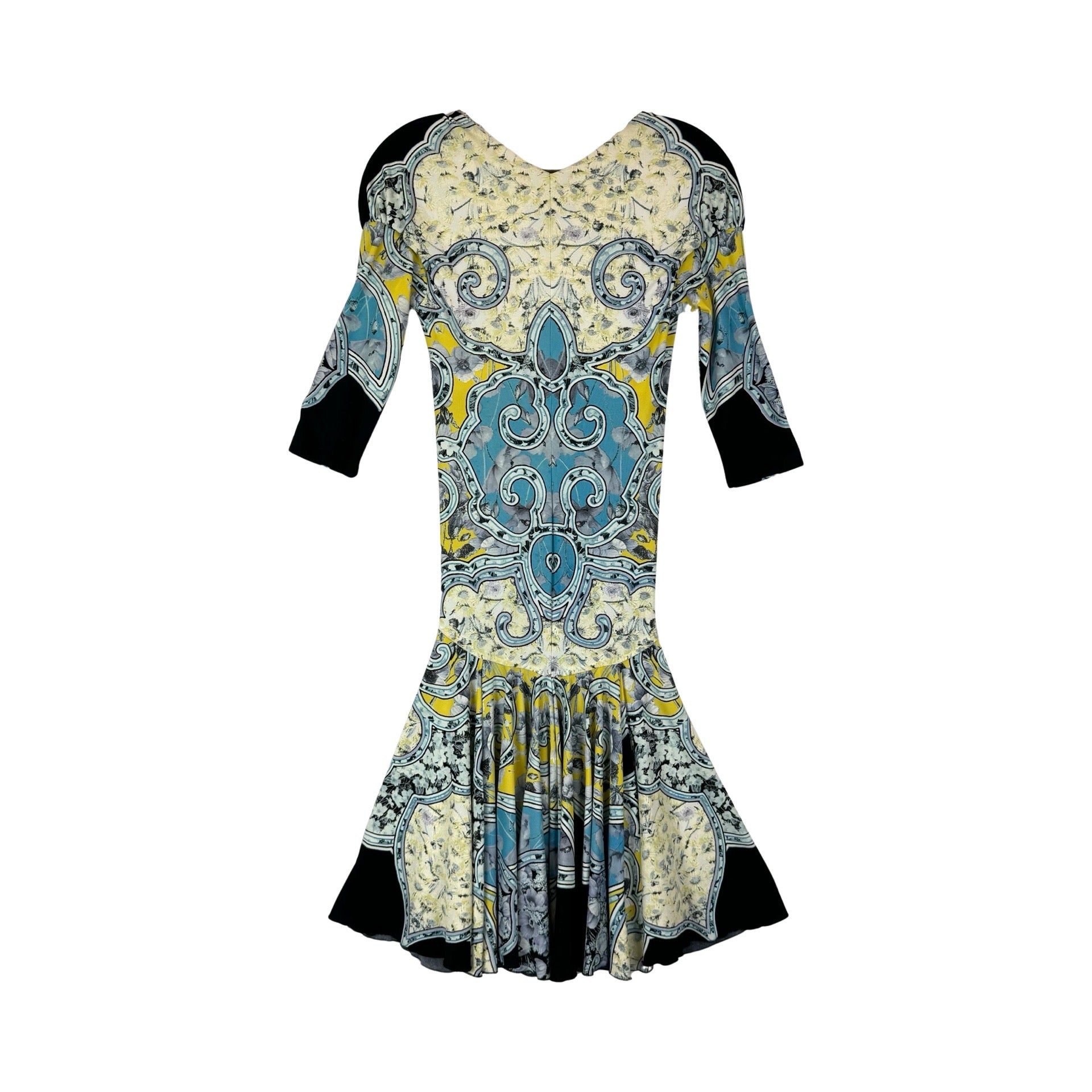 Roberto Cavalli Plunge Neck Mixed Floral Print Midi Dress