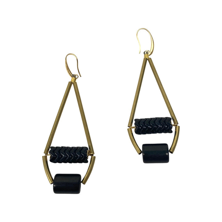 David Aubrey Geometric Chevron Earrings-Black back