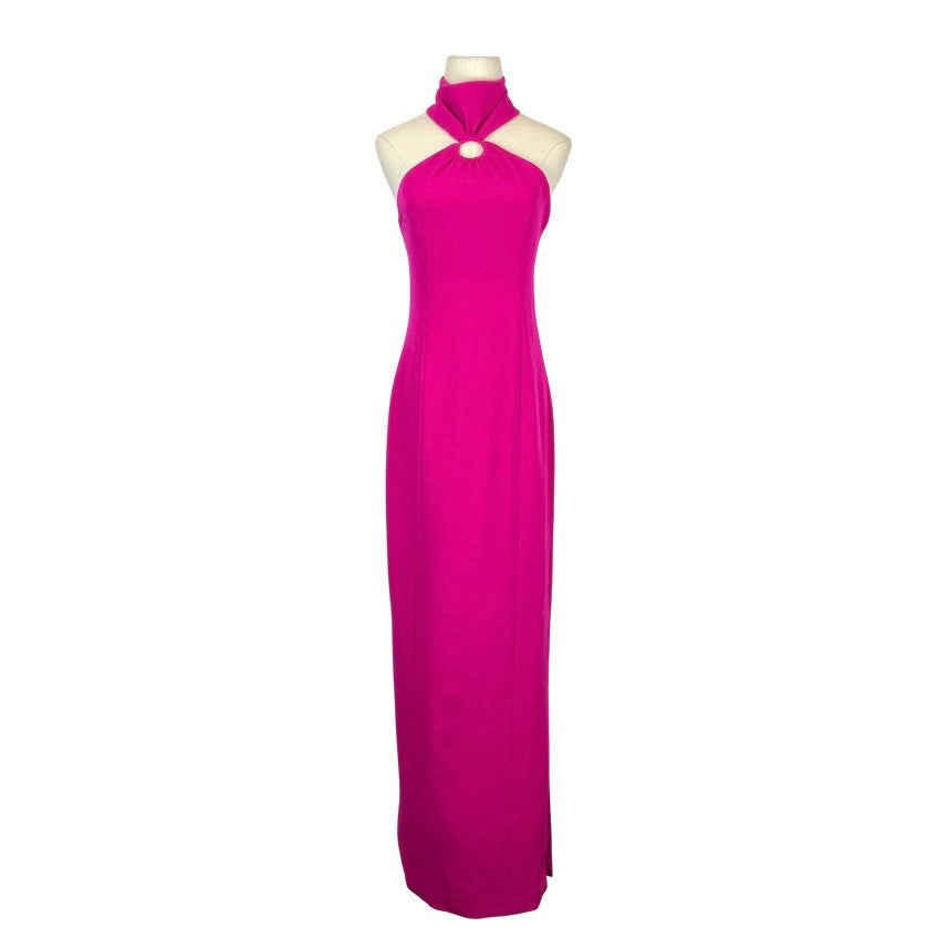 LBV Crepe Halter Gown With Hardware-Pink Front