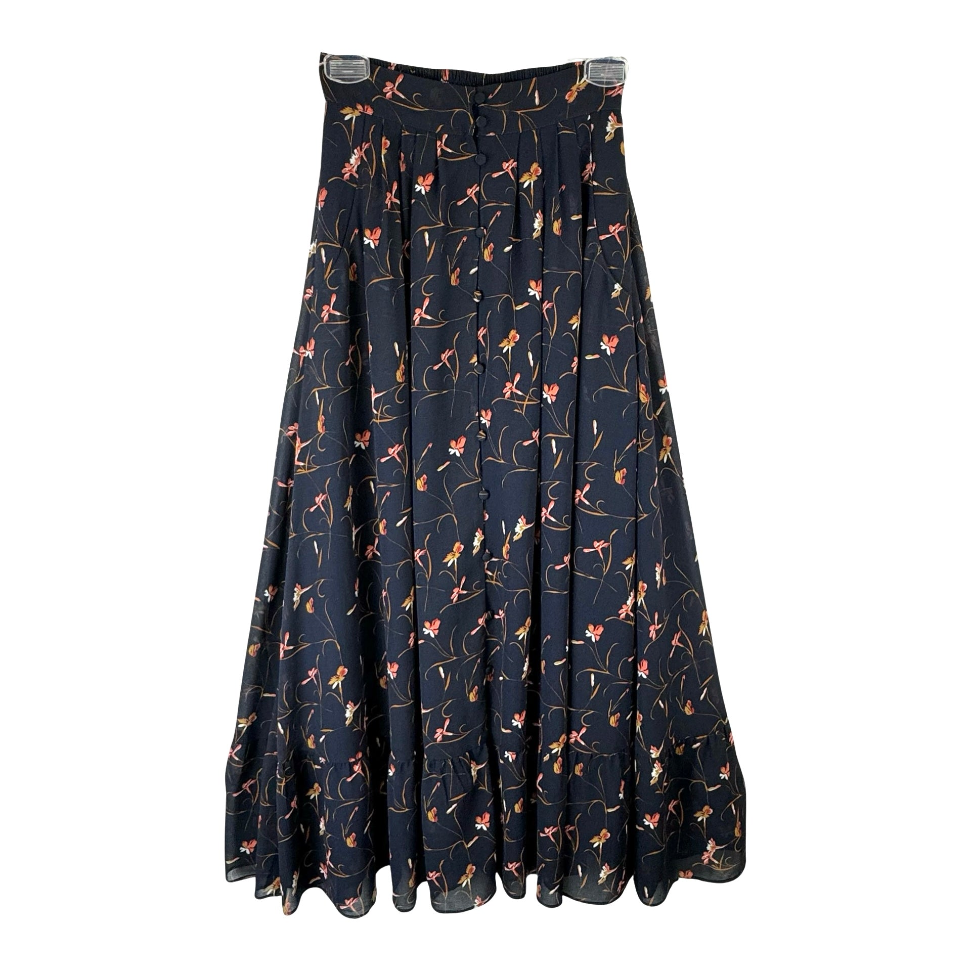 Carolina Cavour Floral Print Button Detail Maxi Skirt