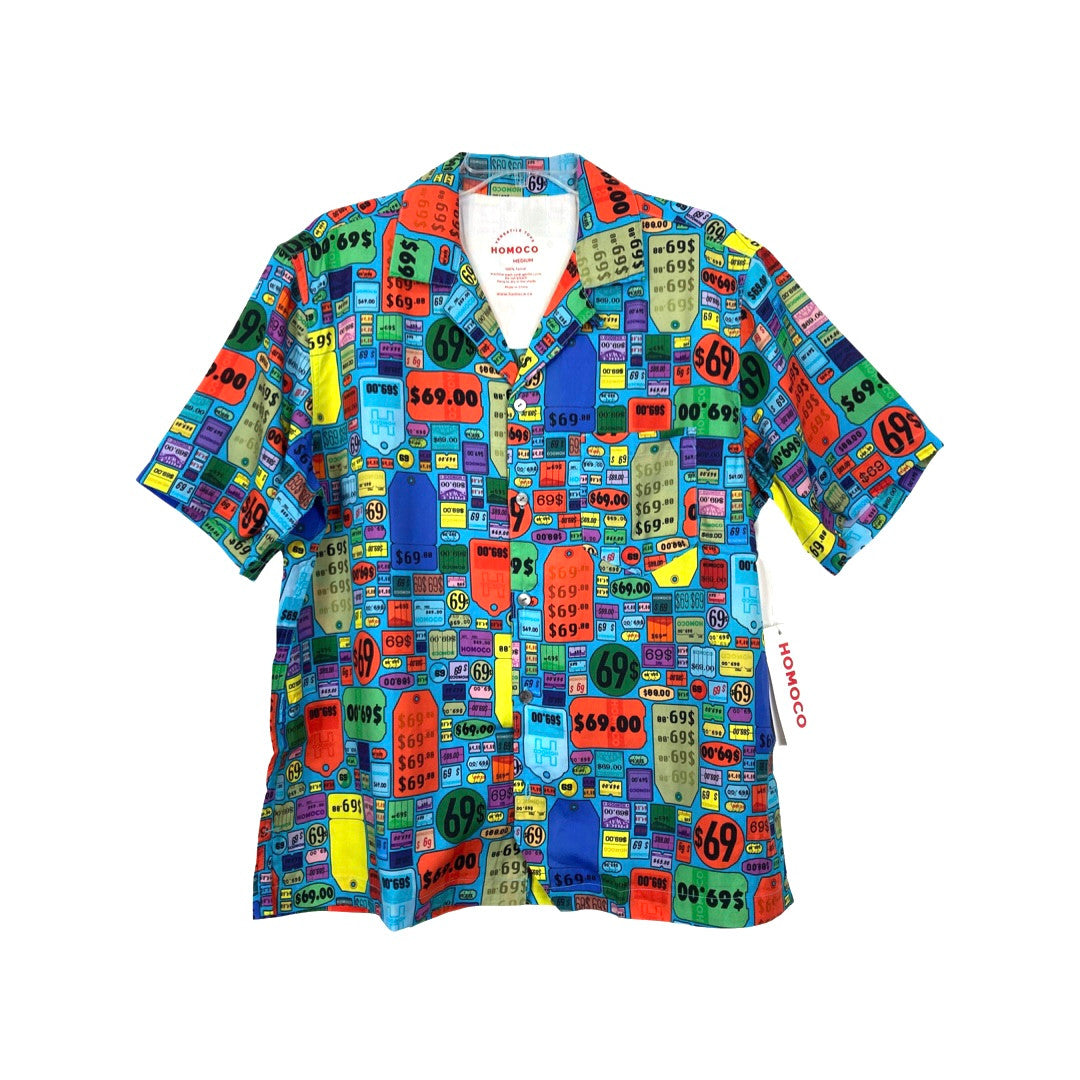 Homoco Multicolor Price Tags Camp Collar Shirt-Thumbnail