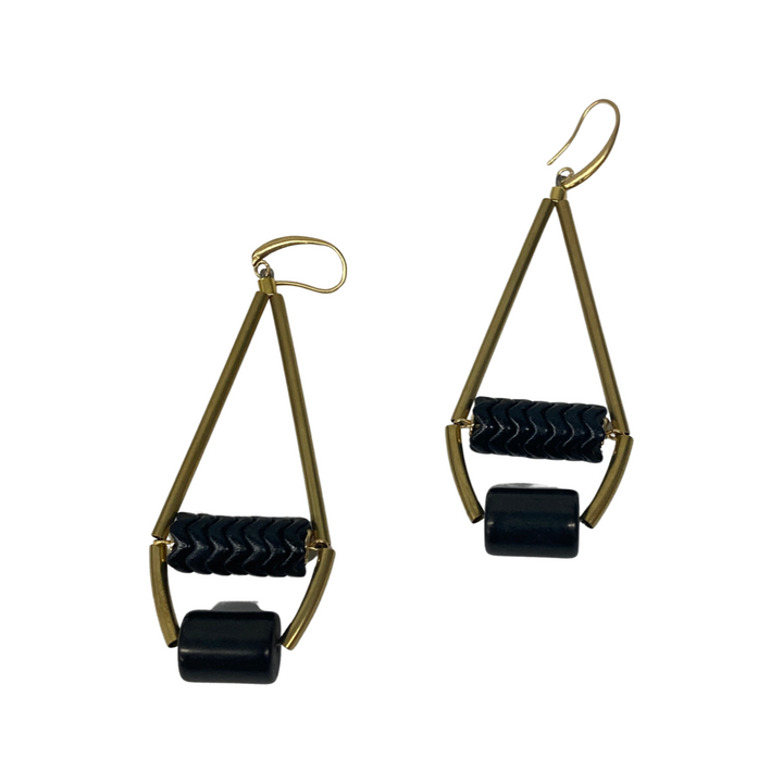 David Aubrey Geometric Chevron Earrings-Black front