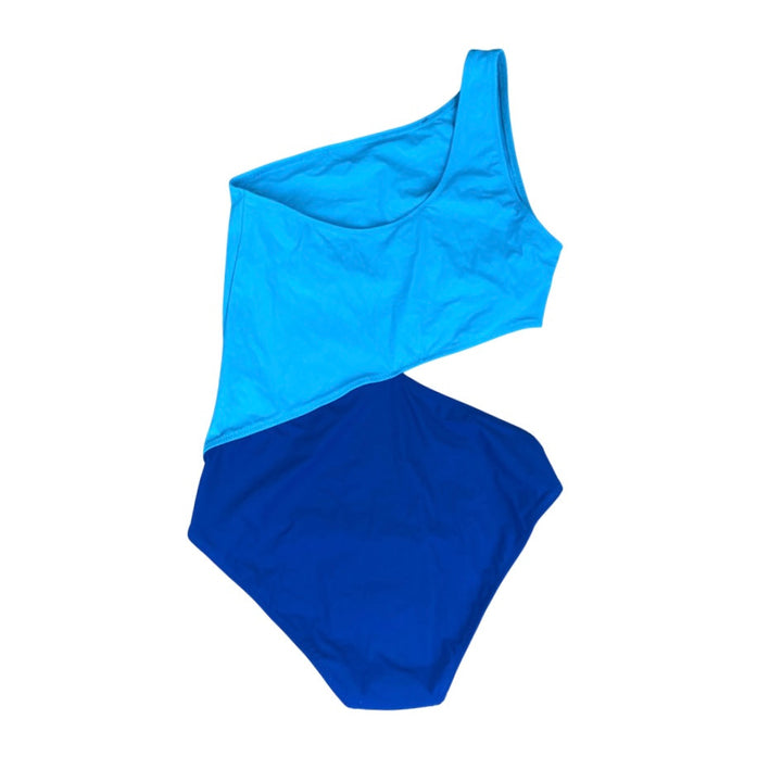 Araks Turquoise and Navy One Shoulder Colorblock Swimsuit-Back