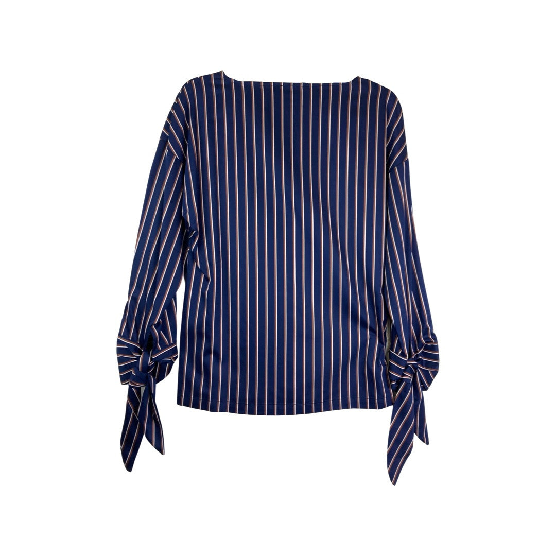 Kal Rieman Striped Tie Sleeve V-Neck Blouse-Back