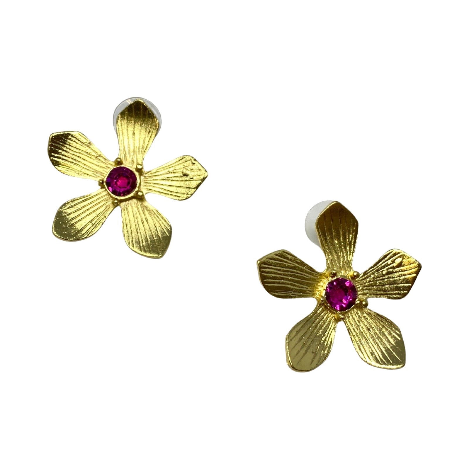 Floral And Pink Rhinestone Stud Earrings