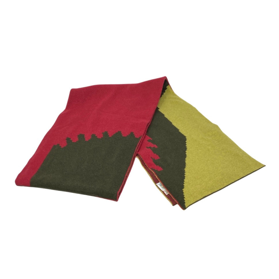 Portolano Red and Green Colorblock Wool Blend Scarf-Open