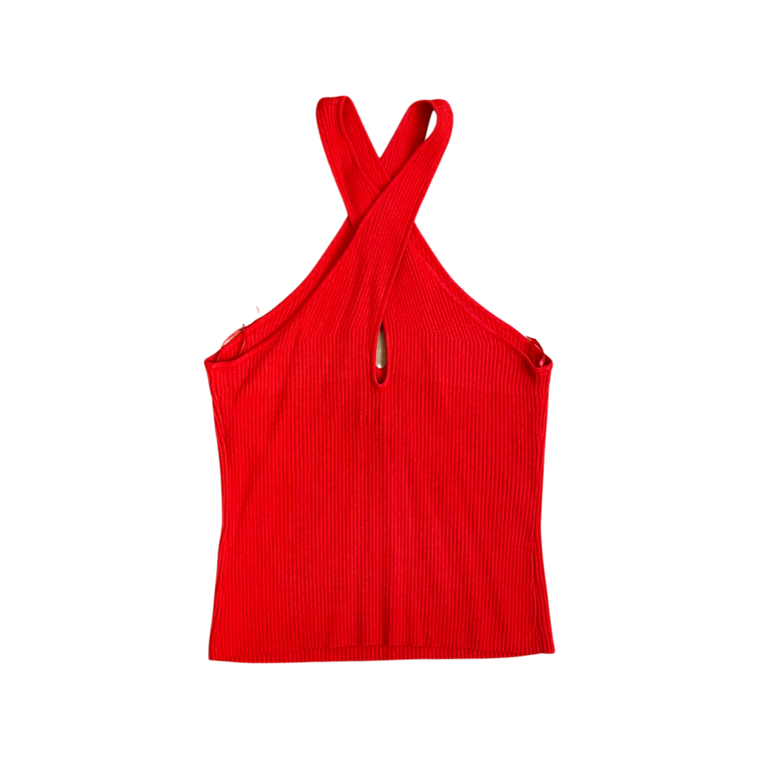 Intermix Red Drees Cross Neck Rib Knit Top-Back