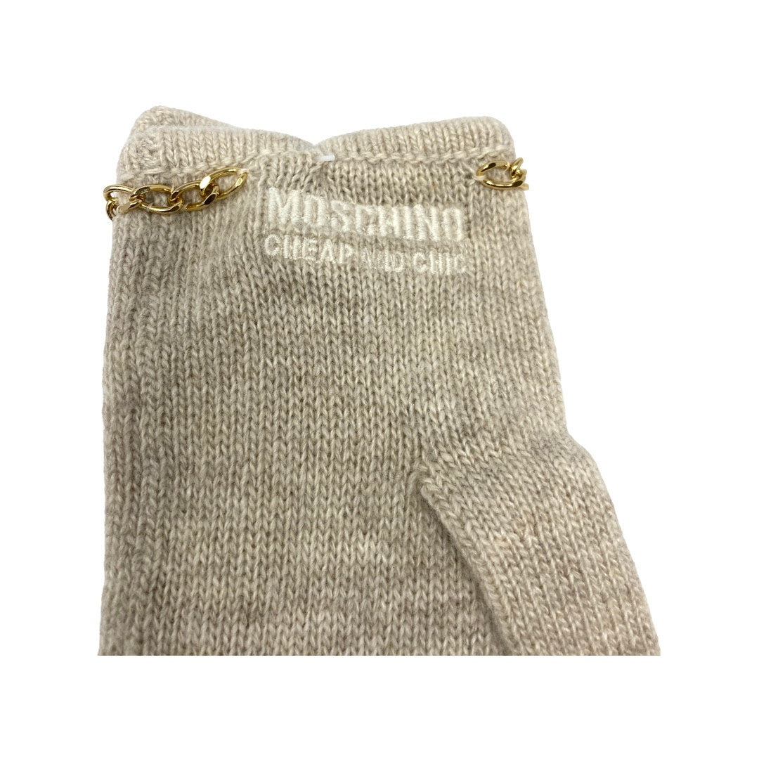 Moschino Cheap and Chic Beige Bow Chain Knit Gloves-Detail1