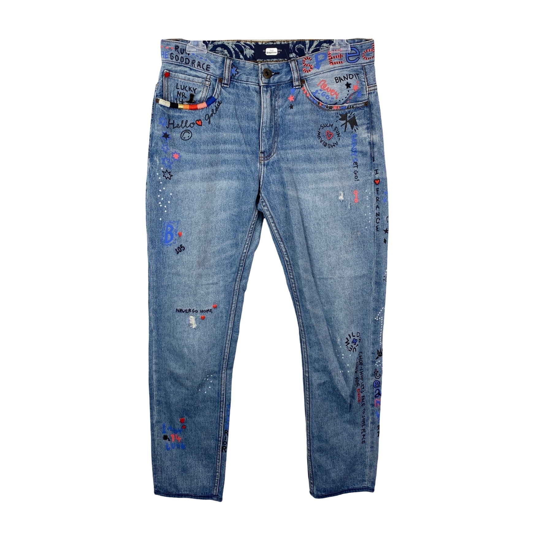 Scotch & Soda Amsterdams Blauw Embellished Boyfriend Jeans