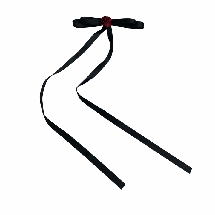 Shashi Rosette Detail Ribbon Bow Hair Clip